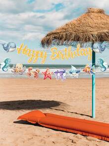1組海洋主題生日快樂橫幅裝飾，海洋生物圖案生日派對橫幅，海洋生日派對裝飾，1歲生日橫幅，嬰兒洗禮裝飾，生日派對用品，水下世界生日派對背景裝飾，美人魚派對裝飾 - 海洋 - 查看 9