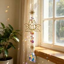 Goldener Lotus Sonnenfänger, Kristallprisma Hängender Sonnenfänger, geeignet für Fenster, Zuhause, Garten, Meditationsraum Dekoration, erzeugt Regenbögen - 1 Stück Goldenes Lotus-Netz - Übersicht 6