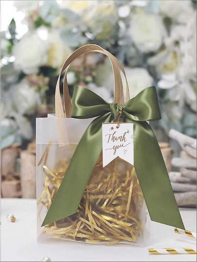 1/10 túi quà cưới trong suốt có nơ & dây raffia màu đất nung, túi quà tiệc trong suốt cho tiệc cô dâu, sinh nhật, tiệc mừng em bé, Ngày của Cha, Ngày Quốc tế Thiếu nhi