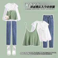 Women Two-Piece Outfits - Vest + Shirt + Pants - View 3