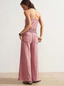 SUN Women's Knit Jumpsuit With Pockets And Adjustable Drawstring - 粉色 - View 8