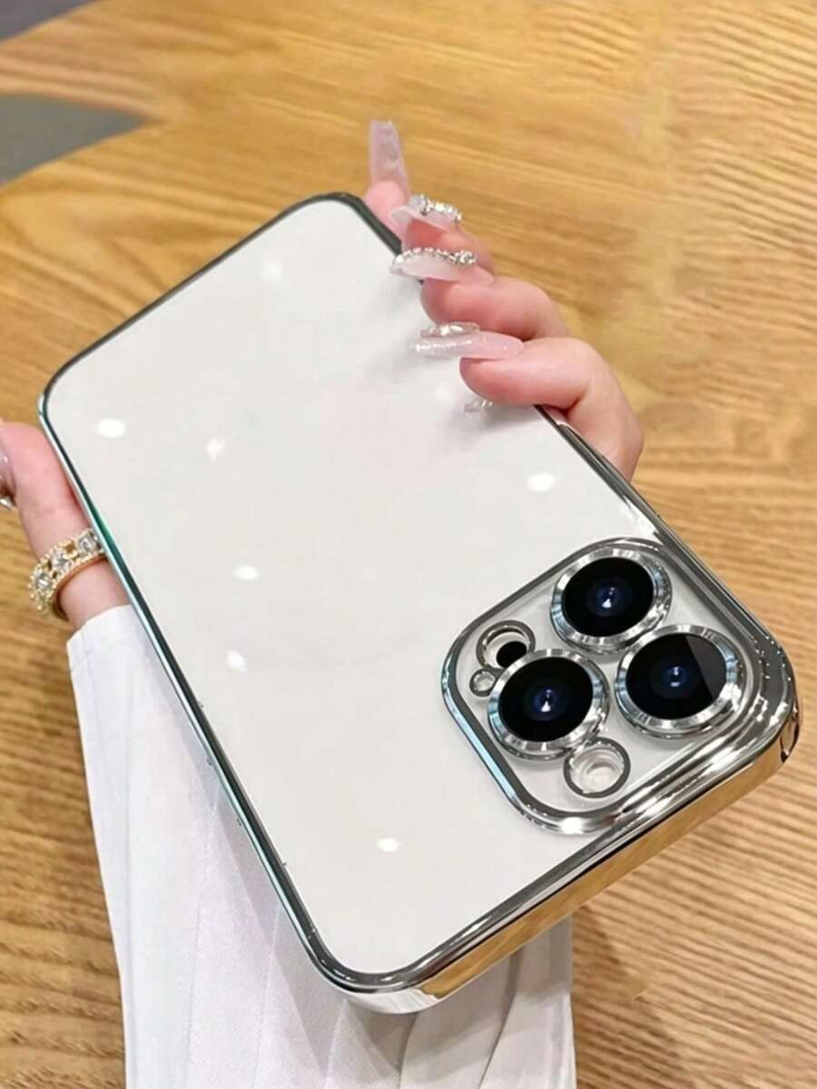 Silver Anti-Drop Lens Protection Electroplated With Dustproof Net Ultra-Thin Hard Clear Phone Case Compatible With Apple 17e/17pro/17promax/Apple Air/17/16pro/16promax/16plus/16/15pro/15promax/15plus/15/14pro/14promax/14plus/14/13pro/13promax/13/12pro/12promax/12/11promax/11/11pro/XSmax/XR/XS - Silver - View 1
