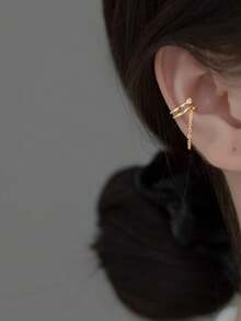 Clips de oreja con borlas elegantes y exquisitos de moda, lindos clips de oreja sin perforación con incrustaciones de cobre - Dorado - Ver 1