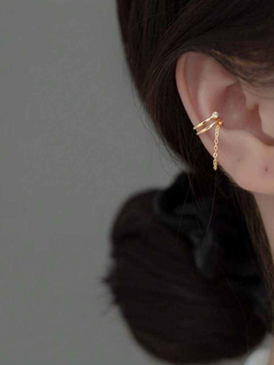 Clips de oreja con borlas elegantes y exquisitos de moda, lindos clips de oreja sin perforación con incrustaciones de cobre - Dorado - Ver 1