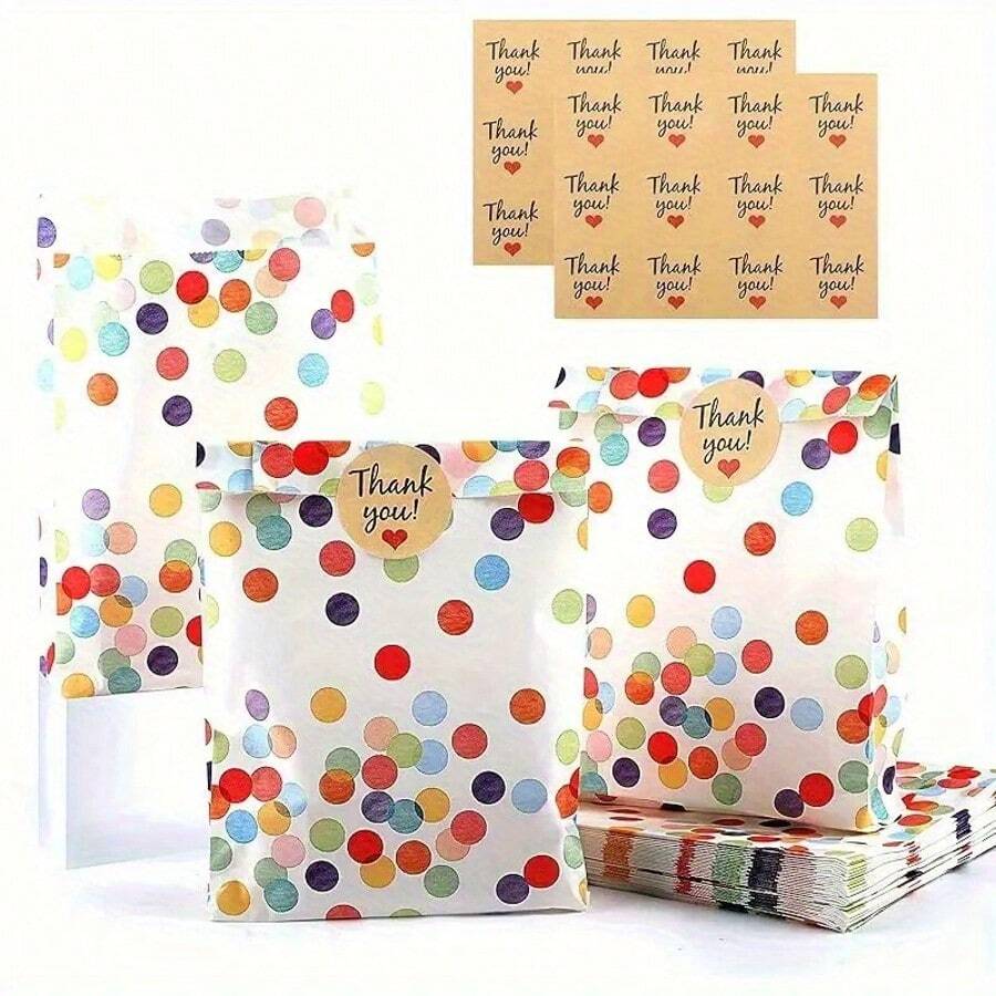 48/24/12 Sets Colorful Polka Dot Kraft Paper Gift Bags With Stickers, Birthday Party Gift Bags, Wedding Party Colorful Polka Dot Kraft Paper Bags, Holiday Party Colorful Polka Dot Gift Bags, Thanksgiving Theme Party Gift Bags Decorations, Suitable For Weddings, Birthday Parties, Holiday Gatherings, Party Gifts, With Sealing Stickers - Colorful Polka Dot Paper Bags - View 1