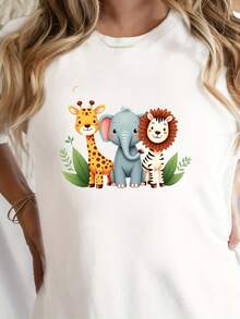 Talla grande - talla extra grande - camiseta de mujer, hecha de algodón puro, tela ligera y transpirable, diseño de cuello redondo, diseño estampado, corte de manga corta, adecuada para primavera y verano. - Blanco - Ver 6