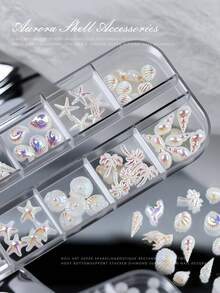Boxed Aurora Conch Shell Coconut Tree Mermaid Tail Star Rhinestone Nail Art Summer Accessory Decorations Nails Supplies ﻿DIY Nail Tools - Multicolor - View 3
