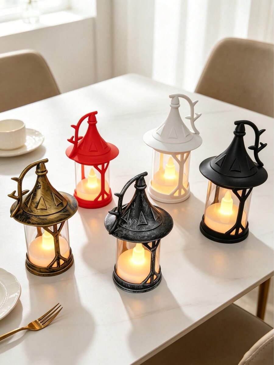 Multi-Color Retro LED Mini Wind Lamp, Realistic Flame Electronic Candle Light, Portable Lantern, Suitable For Home, Bedroom, Tabletop, Camping, Candlelight Dinner Decoration - Magic Hat Lantern - View 1