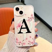 Elegant Protective Case With A Watercolor Cherry Blossom Design, Featuring The Letter A. Magnetic Closure, Natural Feel, Drop-Proof And Scratch-Resistant, Suitable For IPhone 17 Pro Max, 17, 17 Air, 16 Pro, 15 Plus, 11, 12, 13, 14 Max, X/XS, And XS. An Excellent Gift Choice. - 白色 - 查看 3
