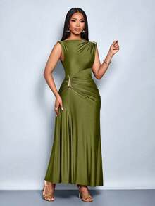 Women Midi Dresses - Army Green - View 2