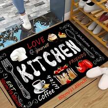 1 pieza Alfombra de piso con estampado de patrón de cocina, alfombra de cocina de gel de sílice, alfombra de cocina, alfombra, fácil de limpiar, impresa en forma rectangular, adecuada para sala de estar, dormitorio, pasillo, baño, lavandería - Alfombra de poliéster, adecuada para decoración del hogar interior y exterior - Multicolor - Ver 14