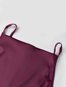 Women Summer Satin Camisole Casual Asymmetrical Tassel Spaghetti Straps Tank Tops for Club Streetwear - Rojo violeta - Ver 7
