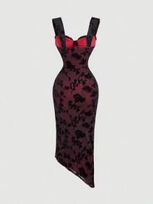 Women Midi Dresses - 紅色和黑色 - 查看 2