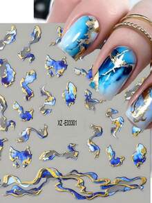 3/4/6Pcs 3D Marble Wave Line Nail Stickers Metallic Stripe Abstract Geometric Nail Art Decals Self Adhesive Slider Gold Foil Multiple Striped Design Nail Decoration Sticker For Women Girls Home & Salon Use - Multicolor - View 4