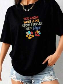 Casual T-Shirt For Dog Lovers - 黑色 - 查看 1