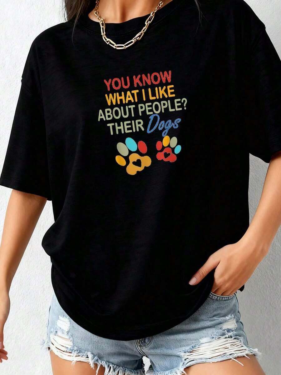Casual T-Shirt For Dog Lovers - 黑色 - 查看 1