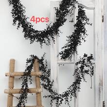 4pcs Artificial Black Eucalyptus Vine Wreath Set, Including Artificial Hanging Vines, Spring Wall Hanging Artificial Plants And Realistic Artificial Green Leaves Decor. Suitable For: Indoor Decor, Spring Decor, Wedding, Home Decor, Wall Decor, Living Room Decor, Easter Decor, Kitchen, Outdoor Artificial Plants, Indoor Artificial Plants And Fake Plants. - Black - View 12