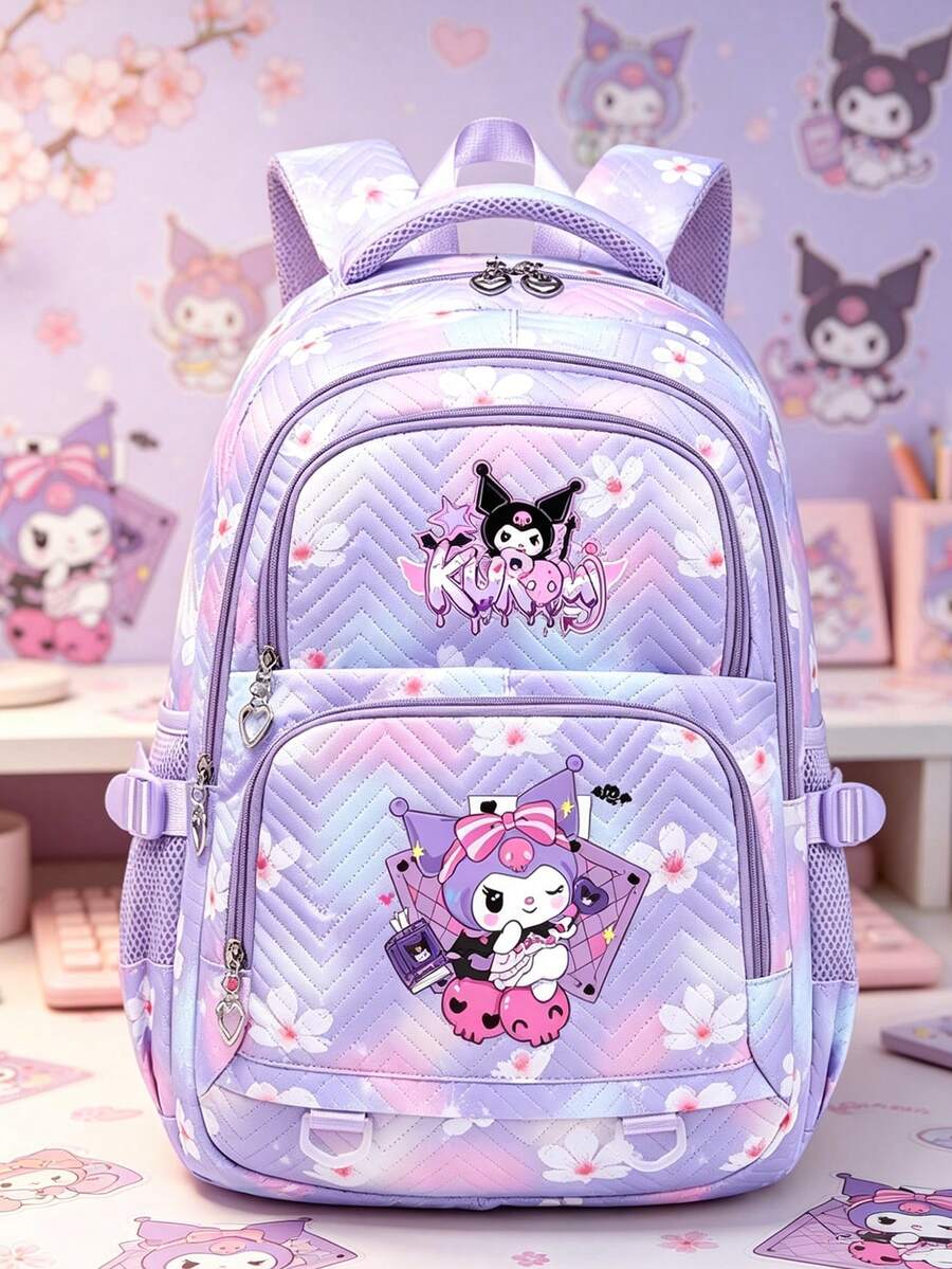 SANRIO 【库洛米耐用背包】1个库洛米紫色背包,可调节肩带,尼龙材质,拉链封口,多个隔层,是返校季和旅行必备的理想之选,旅行包,书包 | 趣味设计 - 彩色 - 查看 1