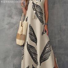 Fengyu Women's Clothing Store Vestido casual con cuello en V y estampado de hojas para mujeres, adecuado para primavera y verano - Multicolor - Ver 2