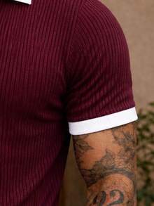 Men's Ribbed Cotton Polo Shirt, Slim Fit, Collar, Brazilian Style, Sporty, Casual, Premium Comfort, World Cup, Summer 2026 Fashion - POLO 男士葡萄酒 - 查看 6