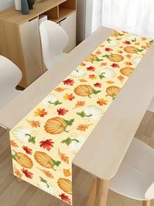 1pc 35*180cm Thanksgiving Table Runner, Featuring Pumpkin And Maple Leaf Patterns, Suitable For Thanksgiving Decoration, Autumn Decor, Kitchen, Tabletop, Home Decor And Holiday Gatherings - Multicolor - View 5