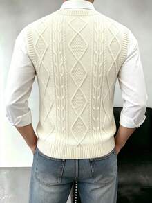 Men's V-Neck Knit Vest Sweater, Solid Color, Casual Daily Wear, Commuting - Apricot - View 2