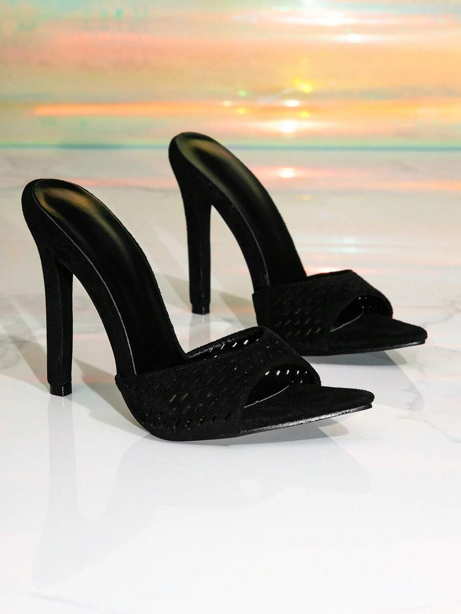 Pointed Toe Mule High Heel Sandals,Summer Shoes - Black - View 1
