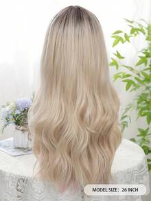 26 Inch Pink Gradient Gold Woven Synthetic Wig - Long Wavy Style Without Bangs; Made Of Heat-Resistant Material, Featuring Fluid Water Wave Texture - Perfect For Photography, Theme Parties, Music Festivals And Other Occasions - 挑染金色 - 查看 6