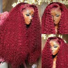 30 Inch Burgundy 99j Deep Wave Frontal Wig Colored Curly Human Hair Wigs 200 250 Density 13x4 Hd Lace Frontal Human Hair Wigs - 13x4 Lace Wig - View 2