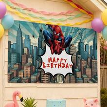 2pcs Marvel Spider-Man Birthday Backdrop Superhero Happy Birthday Party Banner Outdoor Garden Yard Grass Photography Background Wall Hanging Decoration Theme Party Photo Booth Props Studio Backdrop For Fans Celebrations Indoor Room Decor - Nhiều màu - Xem 1