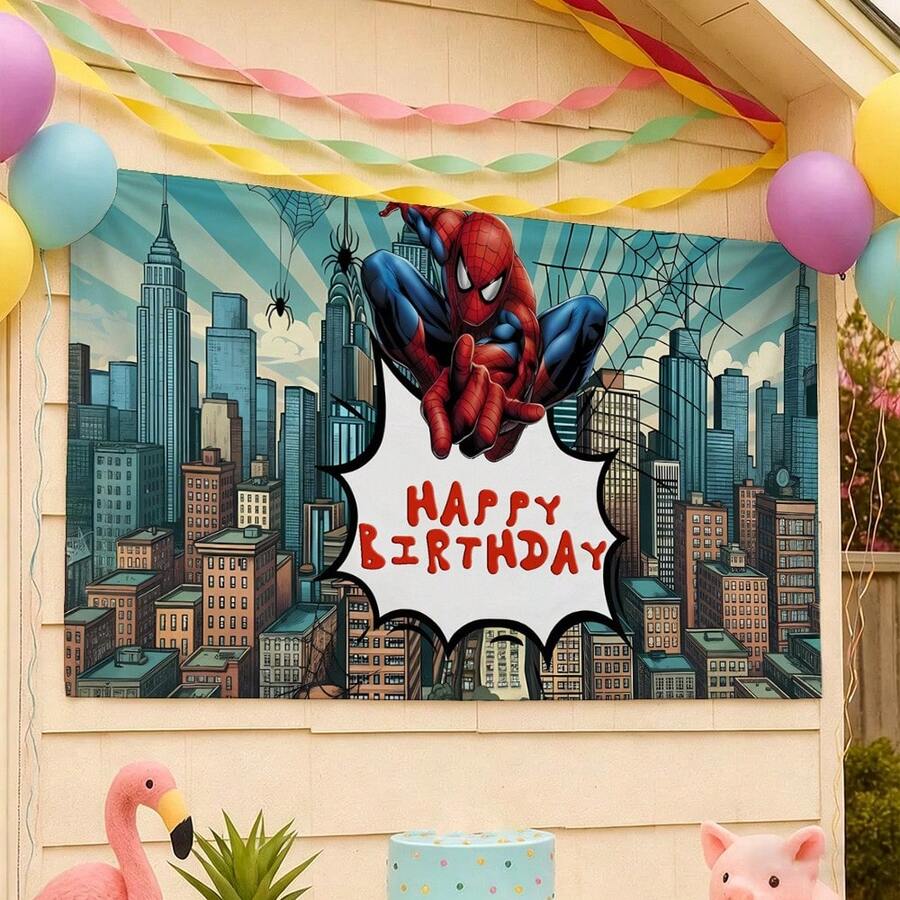 2pcs Marvel Spider-Man Birthday Backdrop Superhero Happy Birthday Party Banner Outdoor Garden Yard Grass Photography Background Wall Hanging Decoration Theme Party Photo Booth Props Studio Backdrop For Fans Celebrations Indoor Room Decor - Nhiều màu - Xem 1