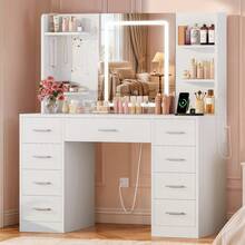 Large Vanity Desk With Mirror And Lights, Makeup Vanity With 9 Drawers, Makeup Desk With Charging Station And Ample Storage,White Dressing Table For Bedroom Room (White) - US B Type Plug(110-127V) - View 9