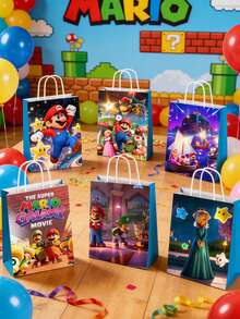 asmodee Bolsa de regalo de papel de Mario, que contiene 12 o 24 piezas (elige una), con patrones de alta definición. Propiedades impermeables y resistentes a desgarros. Cuerda de transporte reforzada. Adecuada para regalos de fiesta, empaque de dulces y diversos escenarios. - Multicolor - Ver 2