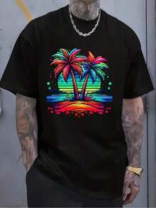Men's Printed T-Shirt, Fun Short-Sleeved Crew Neck T-Shirt For Holidays, Spring/Summer Style, Breathable, Sweat-Absorbing, Soft, Suitable For Daily Wear, At Home And For Casual Wear, Urban Style T-Shirt For New Year's Party 2026. - 黑色 - 查看 6