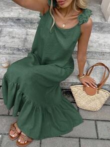 xheSerisse Vestido casual de mujer suelto con volantes en el bajo y sin mangasxhe - Verde - Ver 6