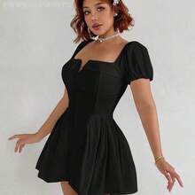 Soqi Women's Clothing Vestido de fiesta mini de línea A con cuello cuadrado y espalda descubierta - Negro - Ver 5