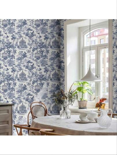 1 Cuộn Giấy Dán Tường Tự Dính Phong Cách Vintage - Cảnh Quan Nông Thôn & Thực Vật Màu Xanh, Giấy Dán Có Thể Tháo Rời Và Tái Sử Dụng, Chống Nước, Dễ Lắp Đặt, Miếng Dán Trang Trí Tường Nhà, Phù Hợp Cho Nhà Bếp, Phòng Ngủ, Phòng Khách, Tủ, Đổi Mới Nội Thất, Kích Thước: 44*300/500/1000cm