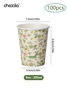choxila 25/50/100pcs Vintage Floral Pattern Disposable Paper Cups, 9oz Rustic Wildflower Design, Suitable For Parties, Picnics And Daily Hot/Cold Beverage Use - Paper Cups - View 11