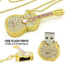 USB Flash Drive 128GB Pen Drive 64GB Pendrive Colorful Diamond U Disk 2.0 Gold Crystal Guitar 8G Memory Stick Gift - 查看 1