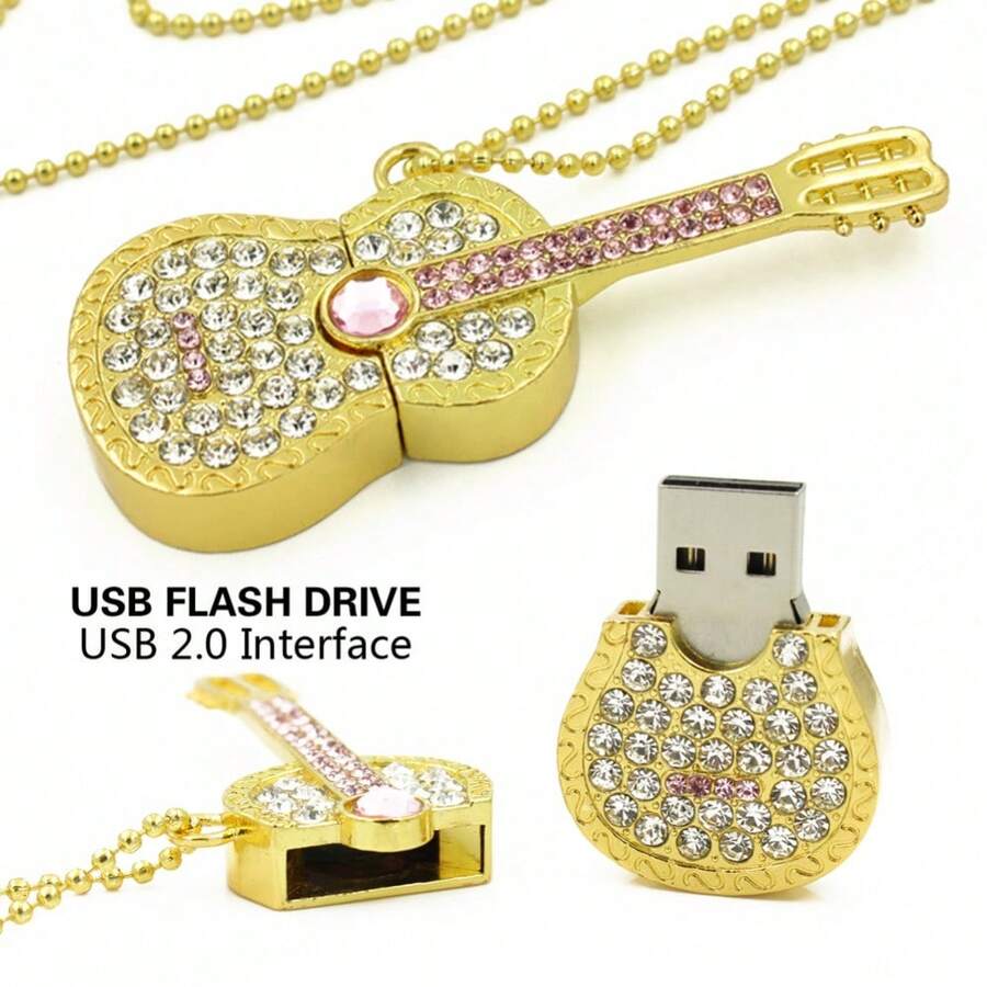 USB Flash Drive 128GB Pen Drive 64GB Pendrive Colorful Diamond U Disk 2.0 Gold Crystal Guitar 8G Memory Stick Gift - 查看 1