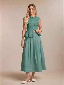 Falda de mujer con diseño de parche, bolsillo lateral y dobladillo de encaje hueco, versátil para oficina, ocasiones formales, elegante transporte urbano, casual diario, retro romántico de los 90, fiesta, invitada de boda, dama de honor, anfitriona, salida, social, cita, fiesta, concierto, ceremonia de graduación, brunch, aeropuerto - Negro - Ver 8