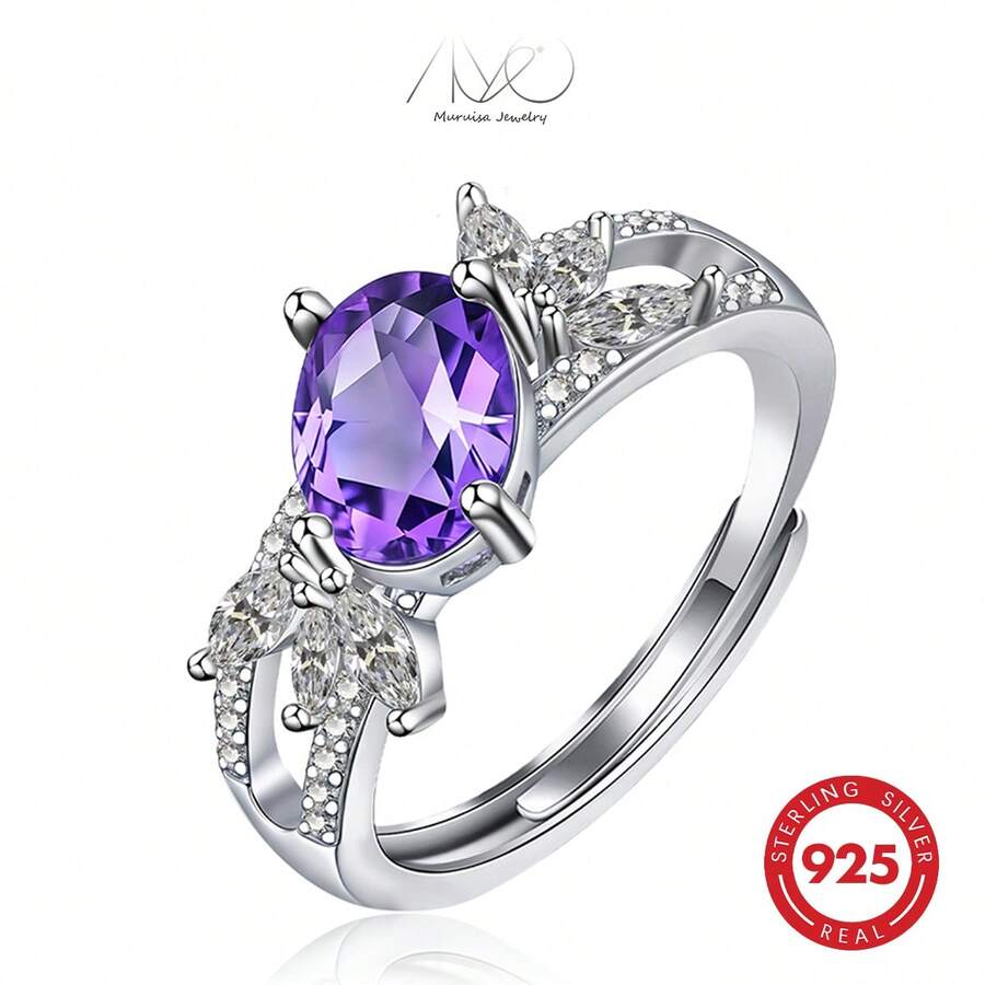 925 Sterling Silver Zirconia Inlaid Flower Petal Hollow Design Luxury Women's Open Ring, Elegant For Daily, Party, Holiday, Gift For Lover, Friend, Family - Silver - View 1