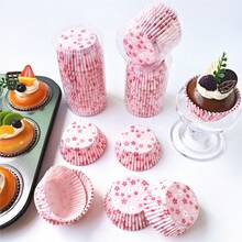 Cake Cupcake Liners, Pink Floral Greaseproof Paper Cupcake Liners, Baking Paper Liners, Cake Liners, Baking Tools, Cake Tools - Pink Flowers - View 5