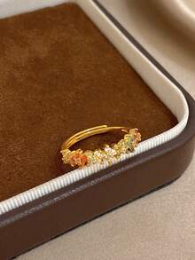 18K Gold Plated Colorful Zirconia Heart-Shaped Inlaid Ring, Women's Heart-Shaped Ring, Floral Ring, Gold-Plated Ring. Suitable For Daily Wear, Dating, Party, Vacation, Graduation Season, Easter, Birthday Gift, Summer Accessories, Girlfriend Gift, Valentine's Day Gift, And Bohemian Style Jewelry - Multicolor - View 8