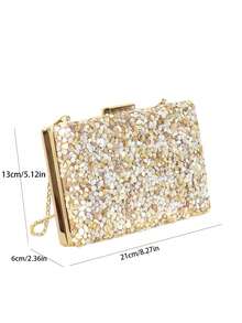 Bolso de mano de noche de lujo con concha y strass, bolso de hombro con cadena dorada adecuado para bodas y fiestas - Champán - Ver 5