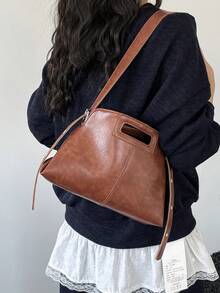 Tas Tangan Serbaguna Fashion Personalisasi Kulit Minyak Desain Niche Baru 2026, Tas Bahu Kasual untuk Perjalanan Sehari-hari - Coklat - View 6