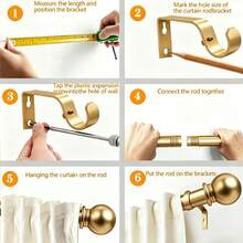 1 Set 33-120 Inch Curtain Rod, 5/8 Inch Decorative Curtain Rod Set, Gold Spliced Single Window Curtain Rod With Brackets, For Bathroom, Bedroom, Living Room, Outdoor Patio, Kitchen, Small Curtain Rod - American Ball - Gold - View 12