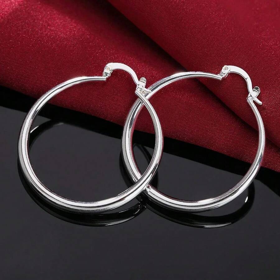 925 Sterling Silver Round Earrings, Elegant Dangle Earrings For Wedding Promises, Fine Hoop Earrings, Simple And High Quality, Versatile For Women. - 當然 - 查看 1