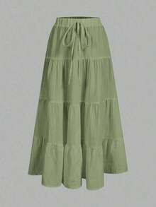 Women's Casual Summer Skirt, Multi-Layer, Candy Color, For Vacation - 綠色 - 查看 1