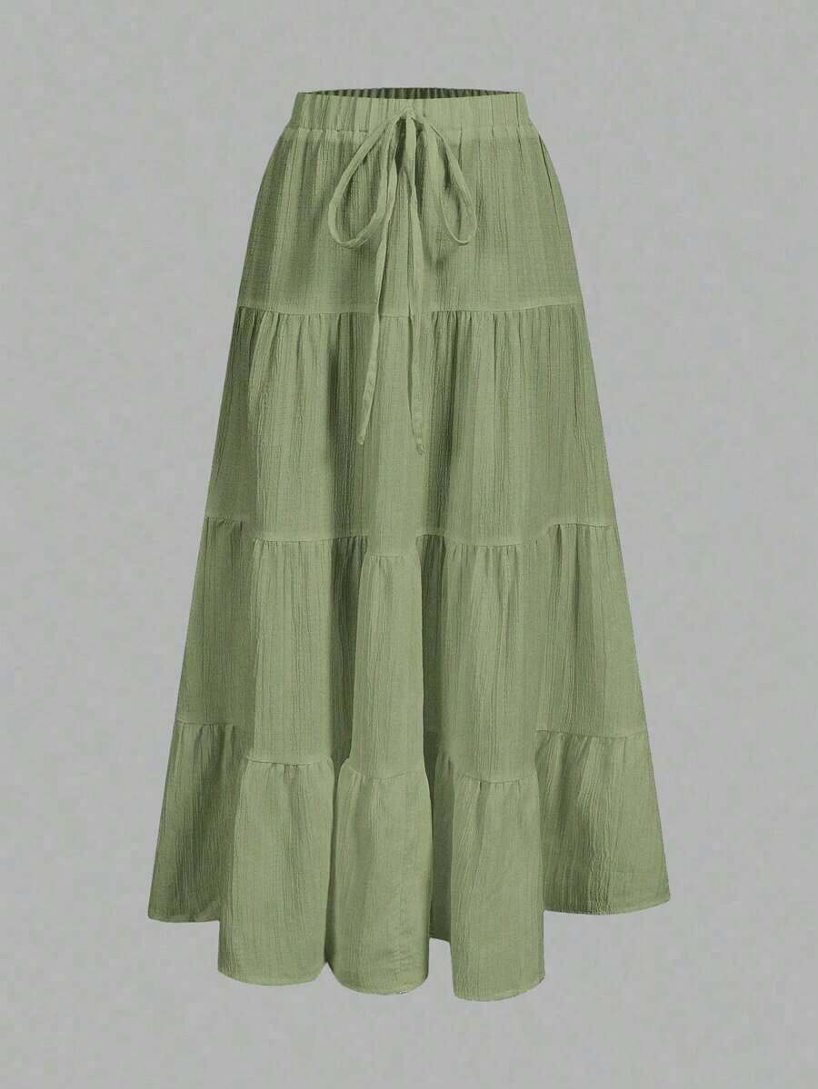 Women's Casual Summer Skirt, Multi-Layer, Candy Color, For Vacation - 綠色 - 查看 1